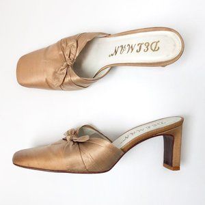 Delman Gold Bow Mule Sandals size 6.5
